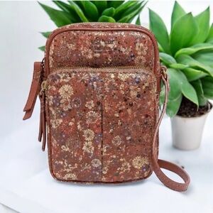 American Leather Co. Cleveland Mini Crossbody Bag Vintage Floral Brown Gold